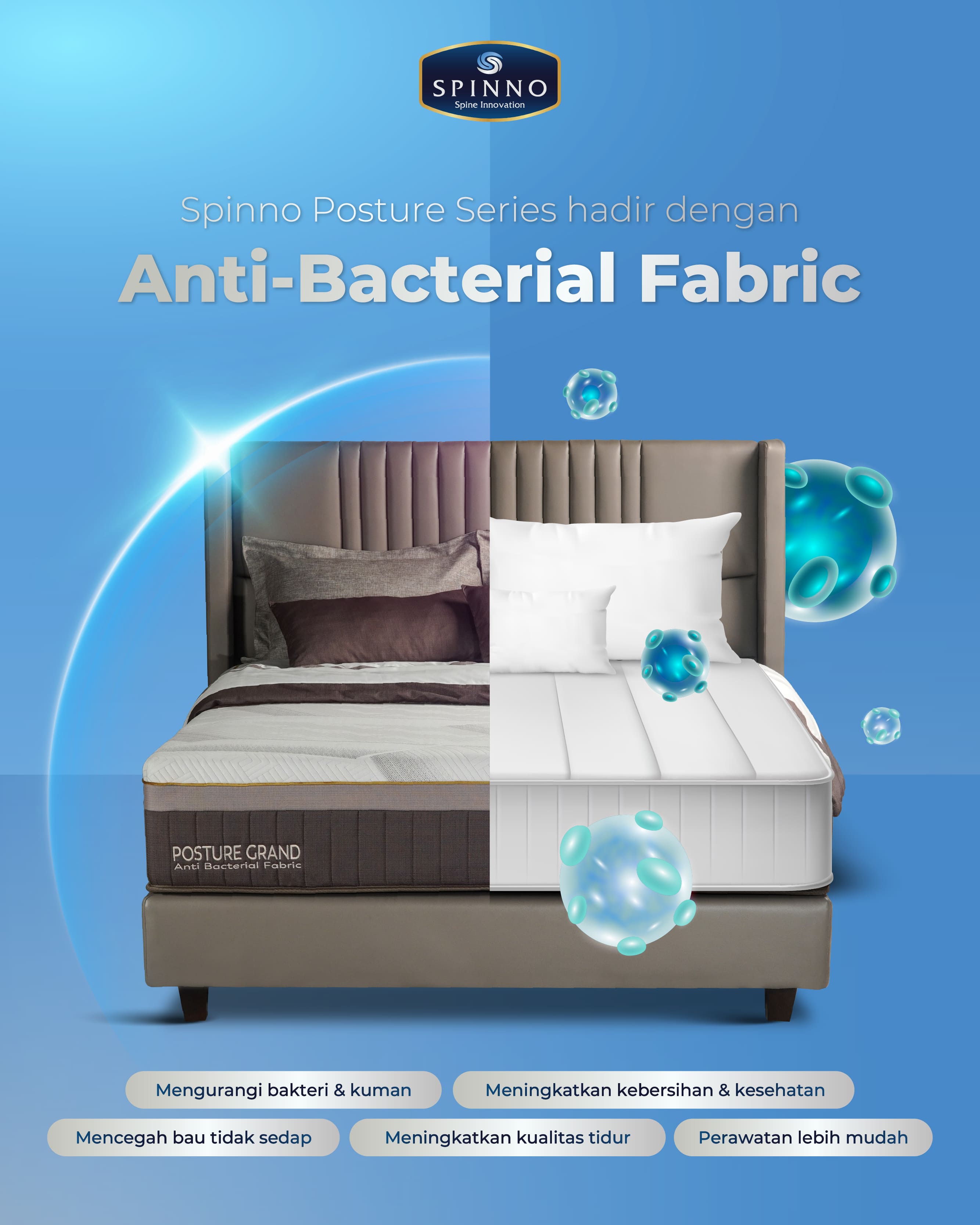 Spinno Bed Gunakan Kain SANITIZED® dari Swiss: Perlindungan Antibakteri Premium untuk Tidur Lebih Sehat